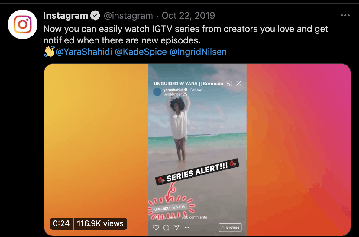A message announcing the launch of an IGTV series.