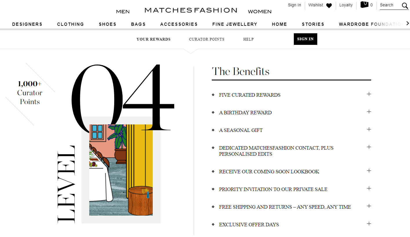 MATCHESFASHION exemplifies what it means to have experiential rewards: seasonal gifts, early access, and even a VIP-only lookbook. 