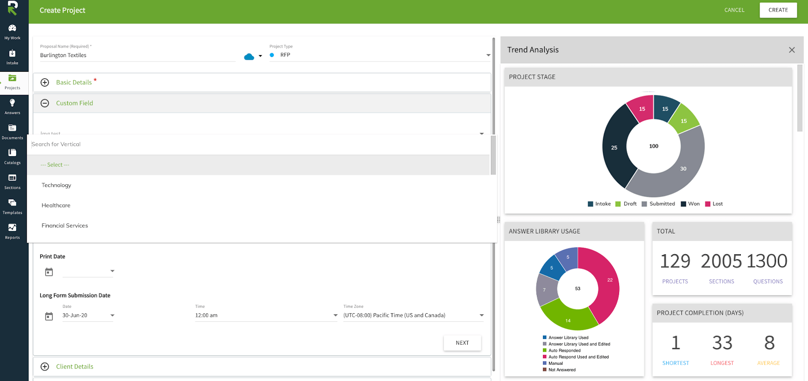 With RFPIO, youll see a performance snapshot each time you import a new project.