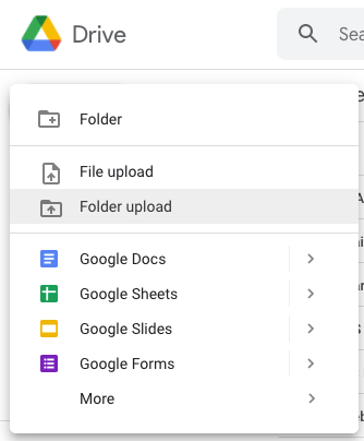 Screen Shot of Google Drive folder upload procedure