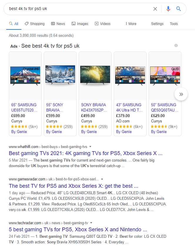 search results for best 4k tv for ps5 UK