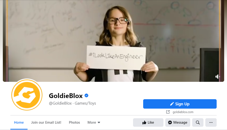 Facebook page of Goldieblox