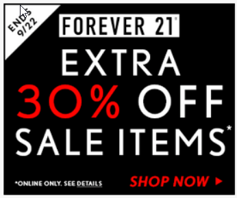 Forever 21 ad -- black and white with pops of red 