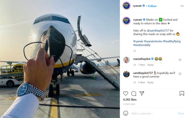 Ryanair using their branded hashtag on Instagram
