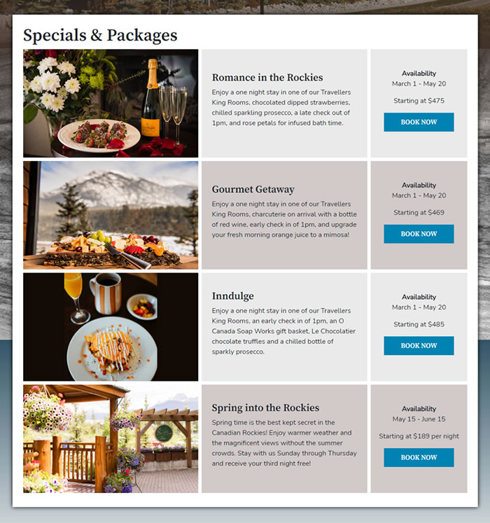 A Bear and Bison Inn regularly updates their website with new specials and packages.