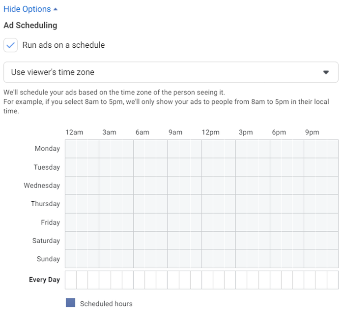 facebook ad scheduling tab
