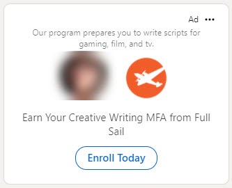 Example of a LInkedIn Ad that includes a viewers profile image next to the advertisers profile image