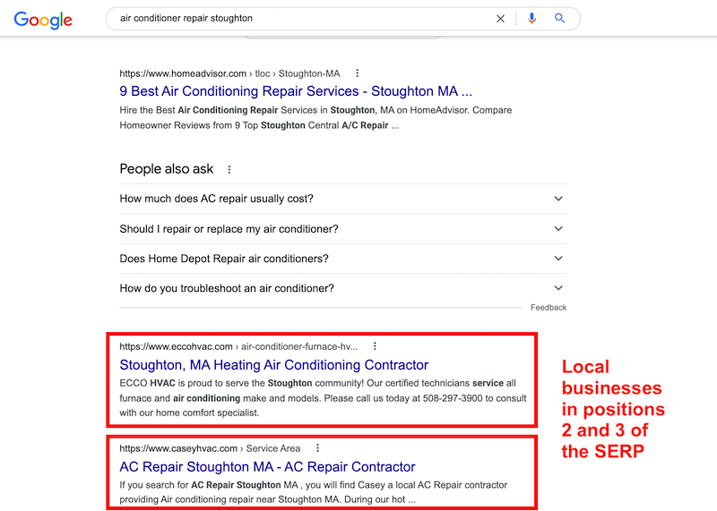 local business at top of search results increases online presence with local seo