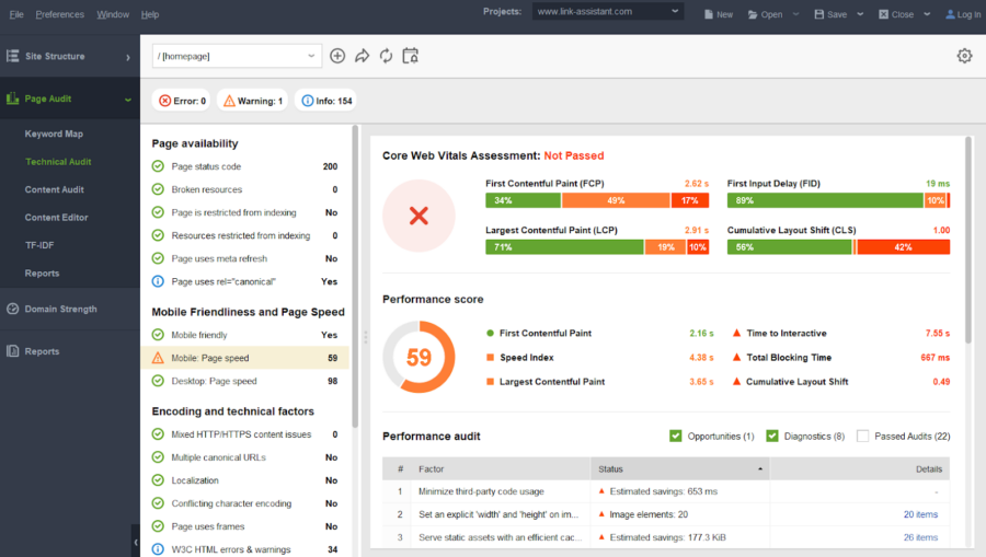 Core Web Vitals in Website Auditor