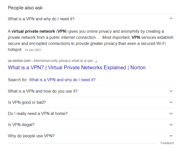 People also ask SERP example