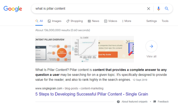 SERP Example of Featured Snippet Optimisation