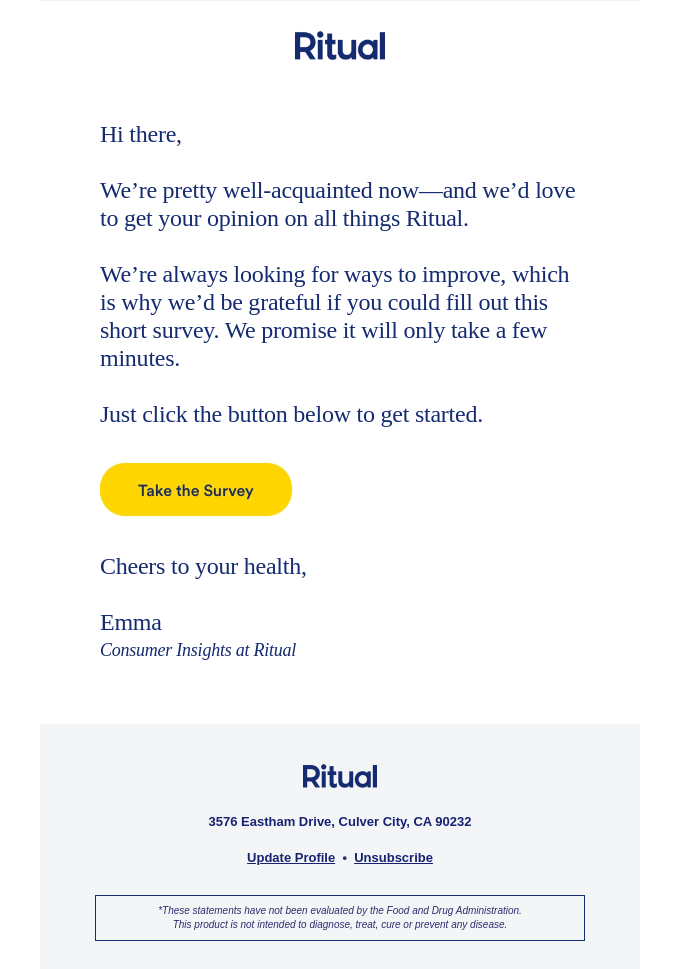 Ritual Feedback Email