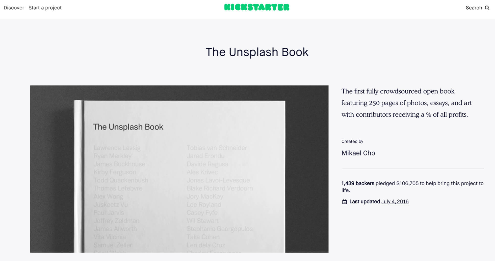 Unsplash kickstarter campaign