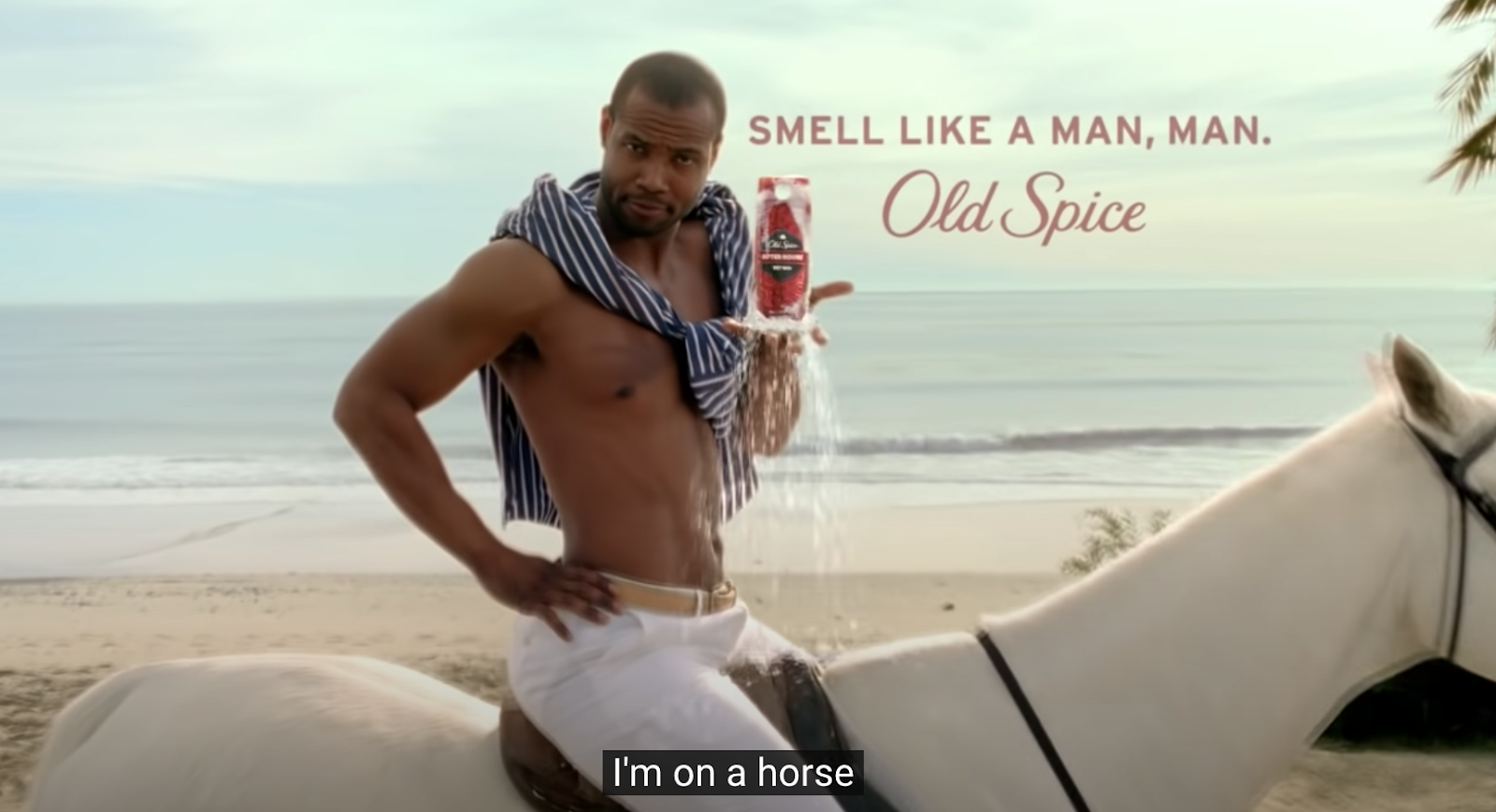 The Old Spice guy on a horse