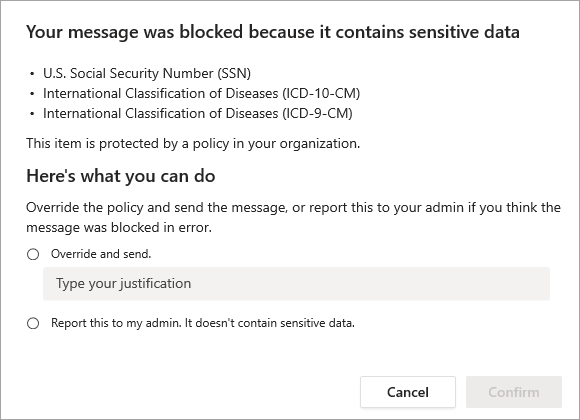 An image showing the Data Loss Prevention feature within Microsoft Teams.