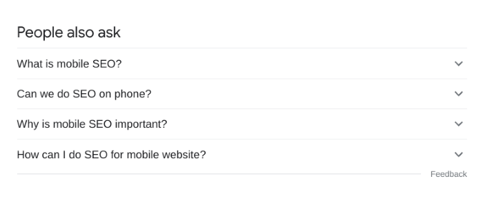 The mobile SEO people also ask section on Google search