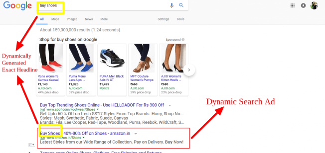 dynamic search ad example in google SERP