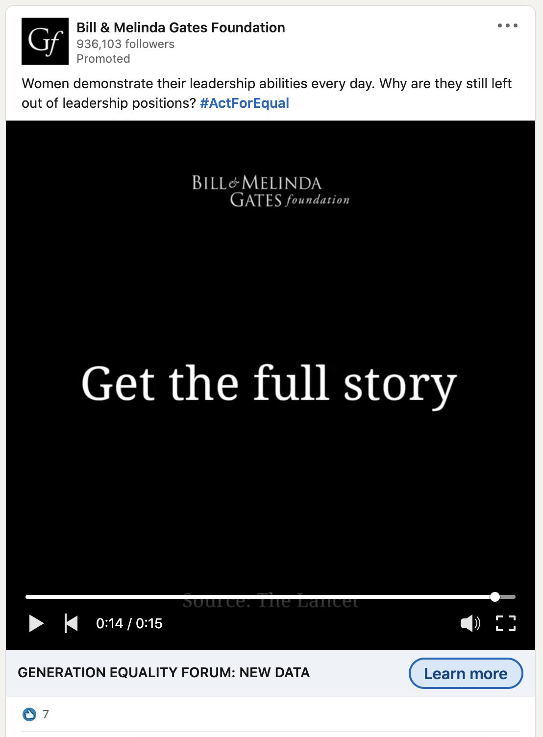 LinkedIn video ad example from Bill & Melinda Gates Foundation