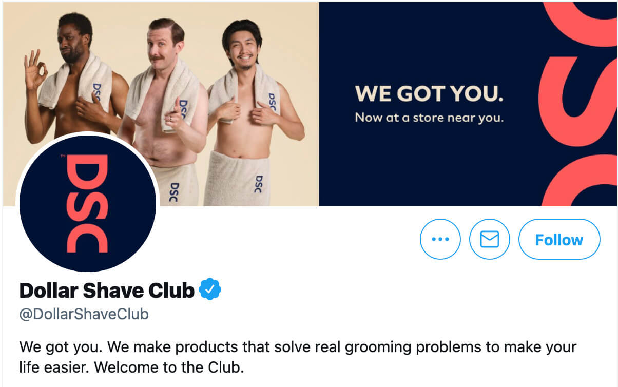 Dollar Shave Clubs Twitter account featuring their USP
