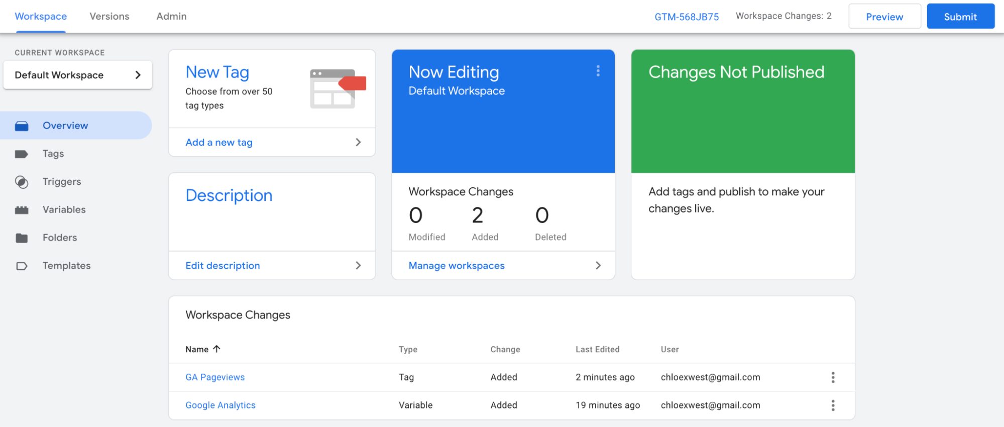 Google Tag Manager with workspace changes