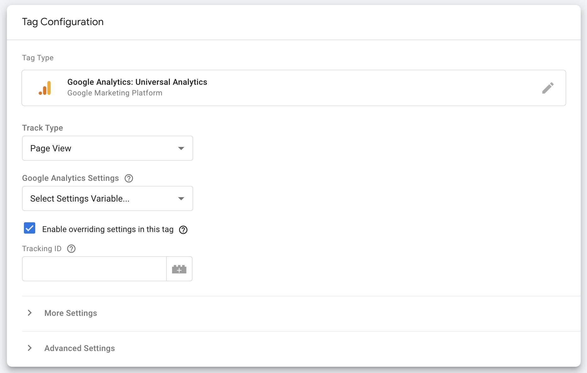 Google Tag Manager GA UA page view track type