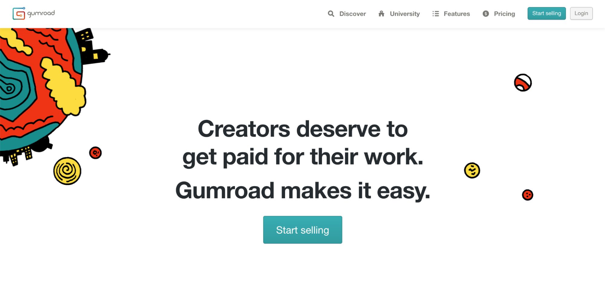 Gumroads home page and brand message