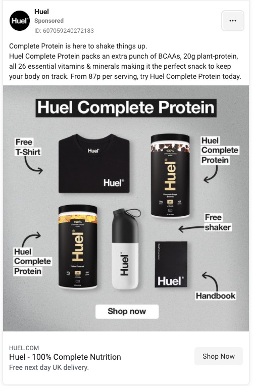 Facebook Ad example from Huel