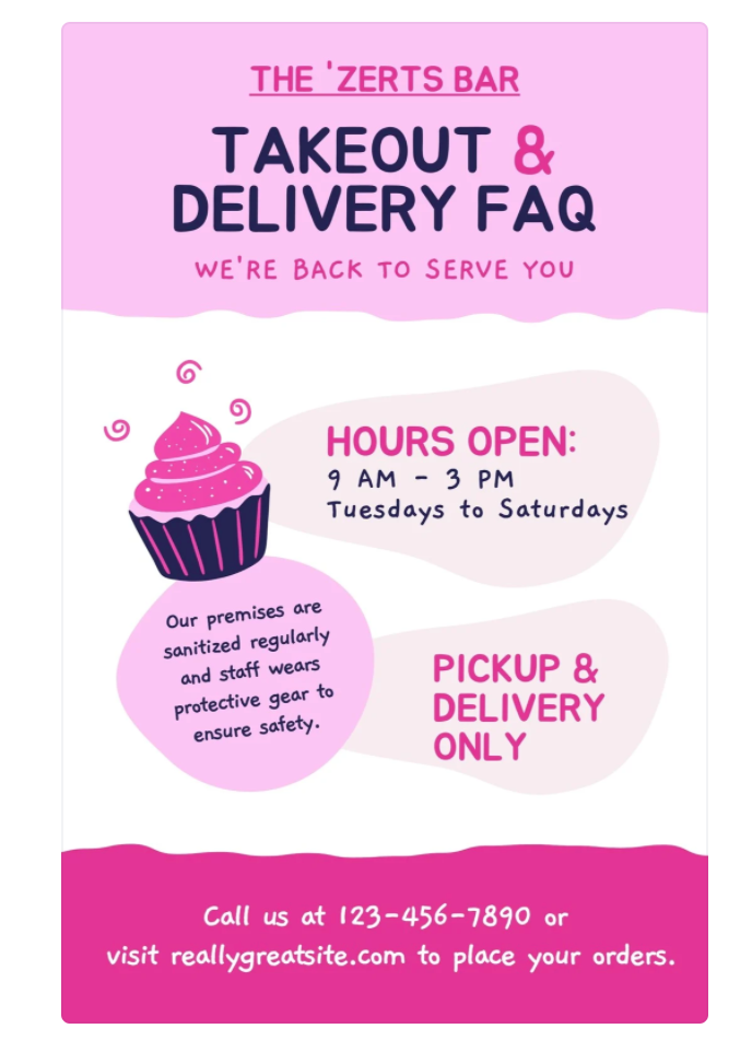 playful flyer with bright pinks and cupcake graphics