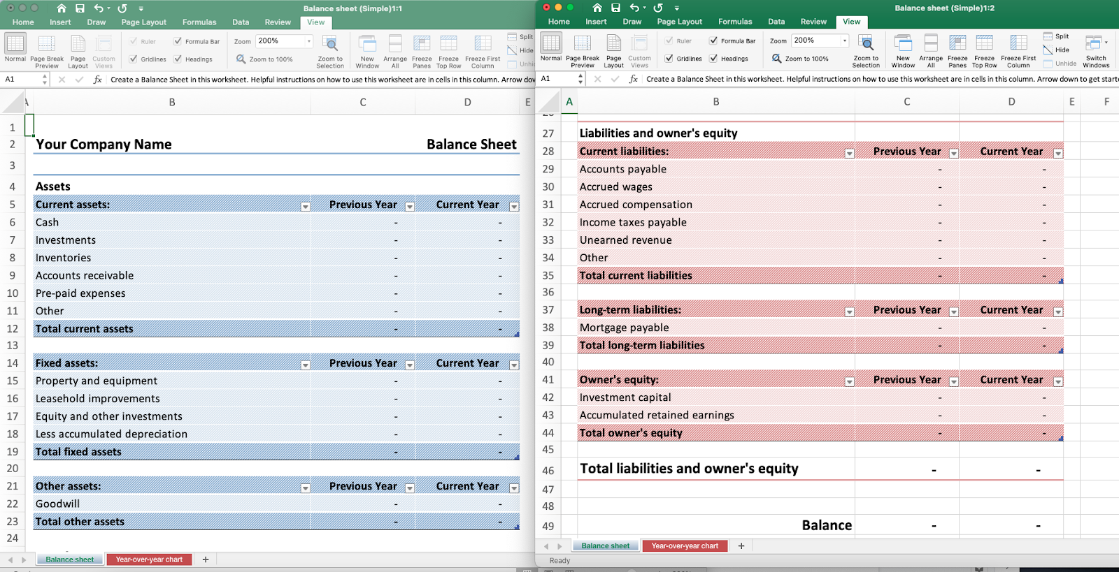 screenshot of Excel templates