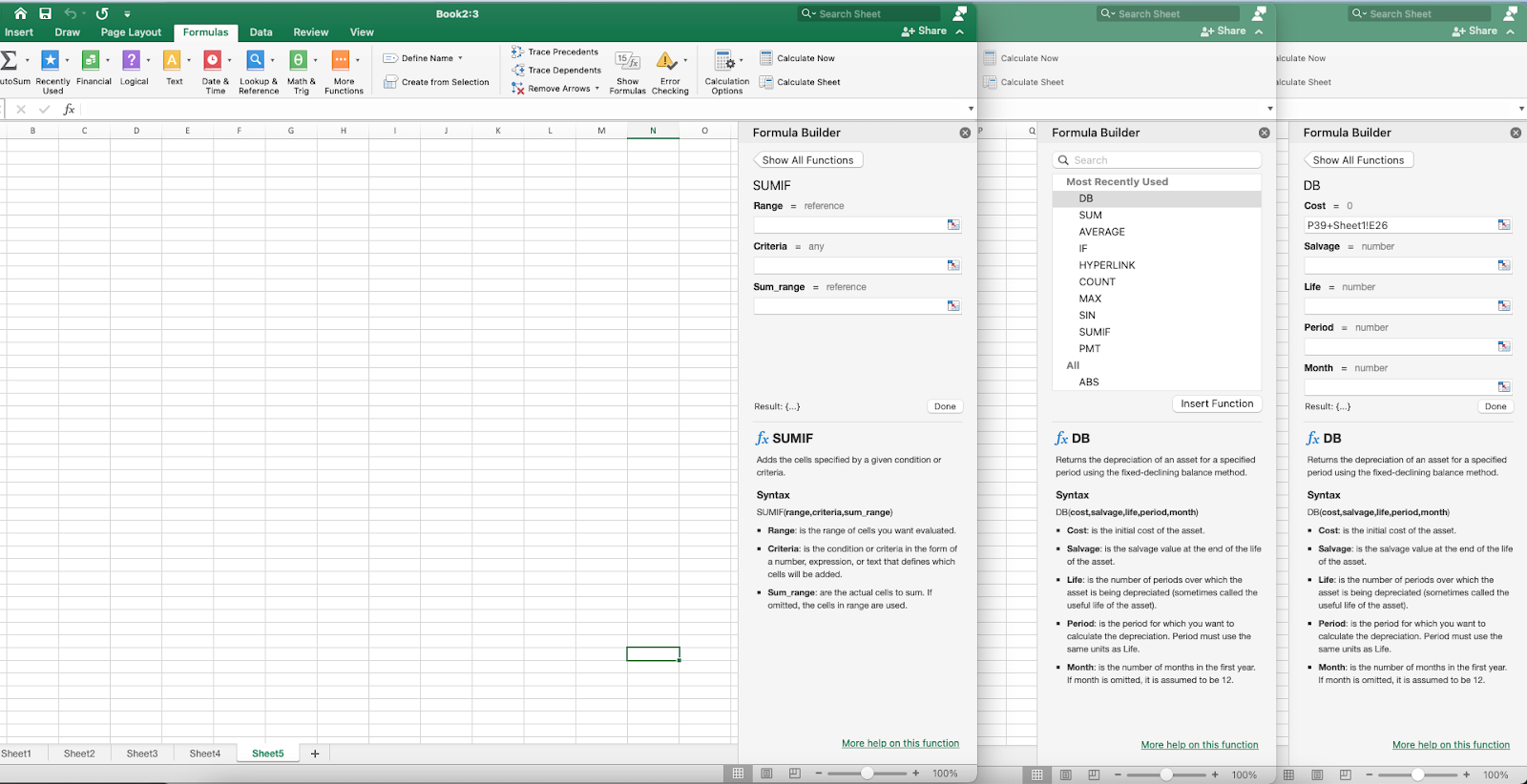 screenshot of Excel formulas
