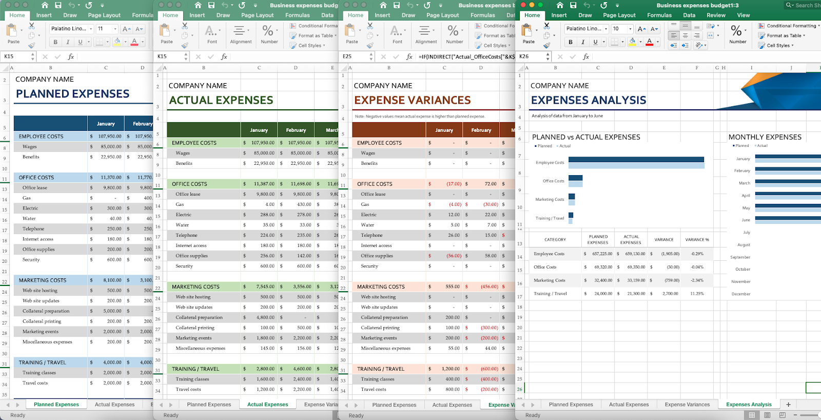 screenshot of Excel expenses template