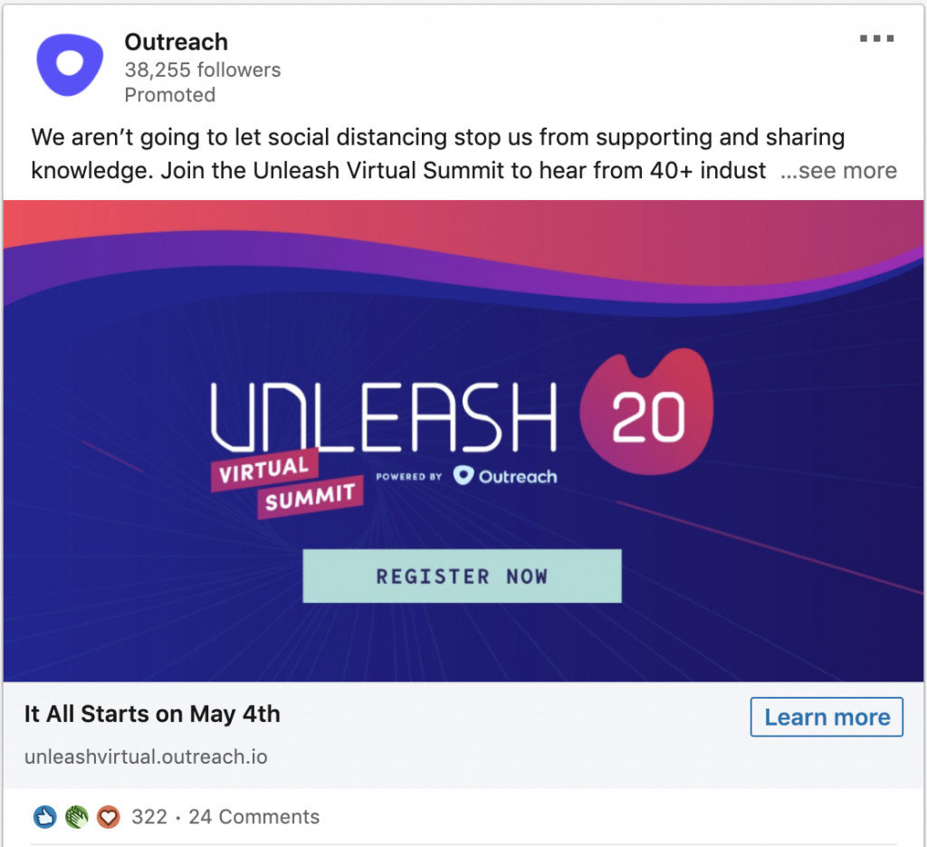 Event LinkedIn ad from Outreach