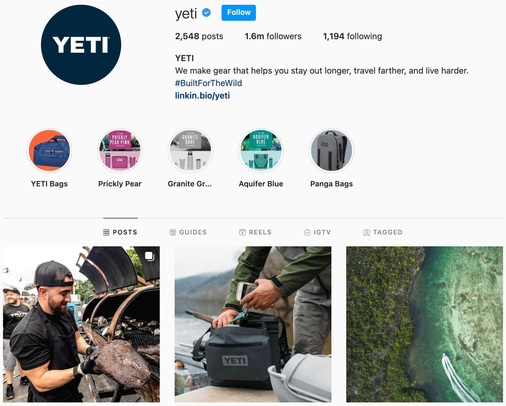 Yeti coolers Instagram page