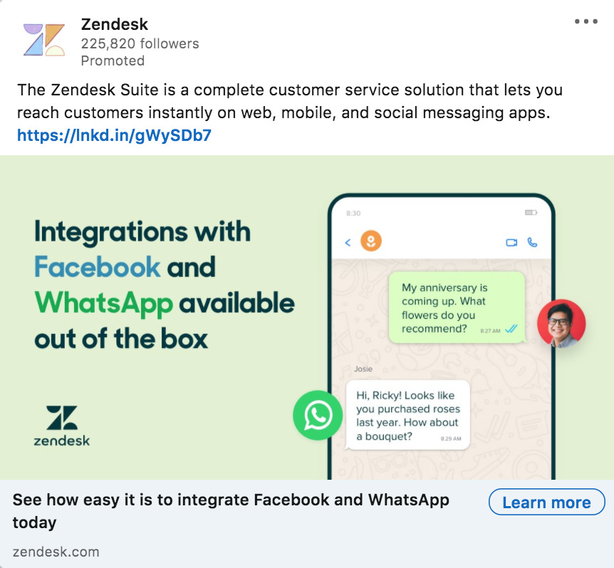 LinkedIn ad example from Zendesk