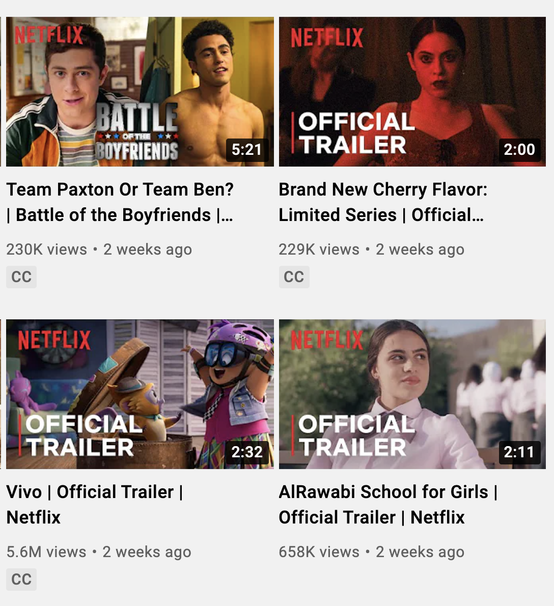 netflix trailers on their youtube channel