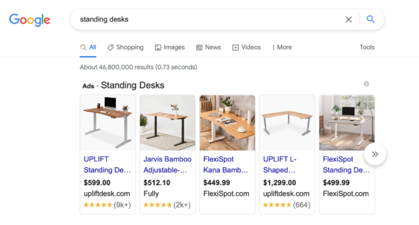 Google results for standing desk