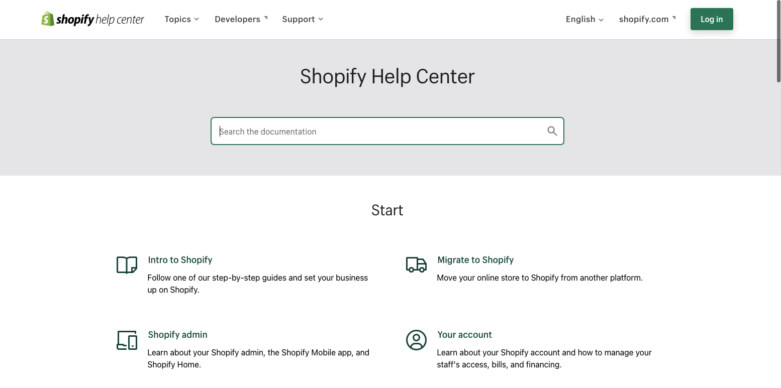 Shopifys help center is clean, and provides the best customer experience. 