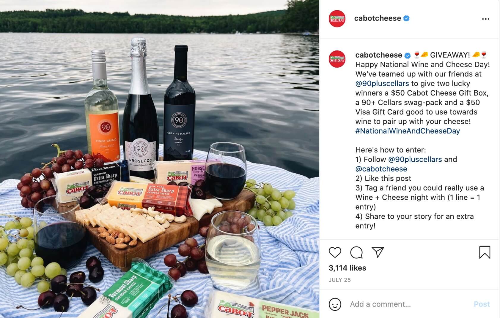 Instagram post example from Cabot Cheese
