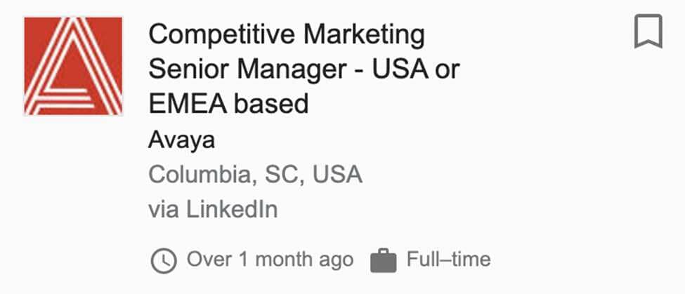 Competitive Marketing Senior Manager for Avaya Job Post Screenshot