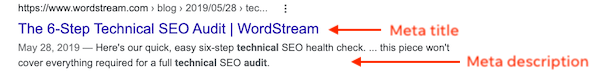 example of meta title and description in the SERP
