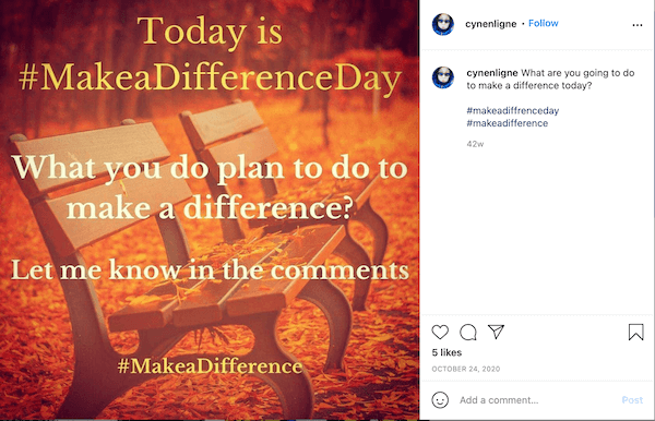 september instagram post with hashtag #makeadifferenceday