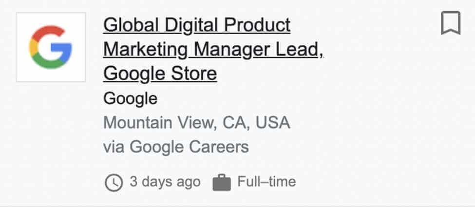 Global Digital Product Marketing Manager Lead for Google Store Job Post Screenshot