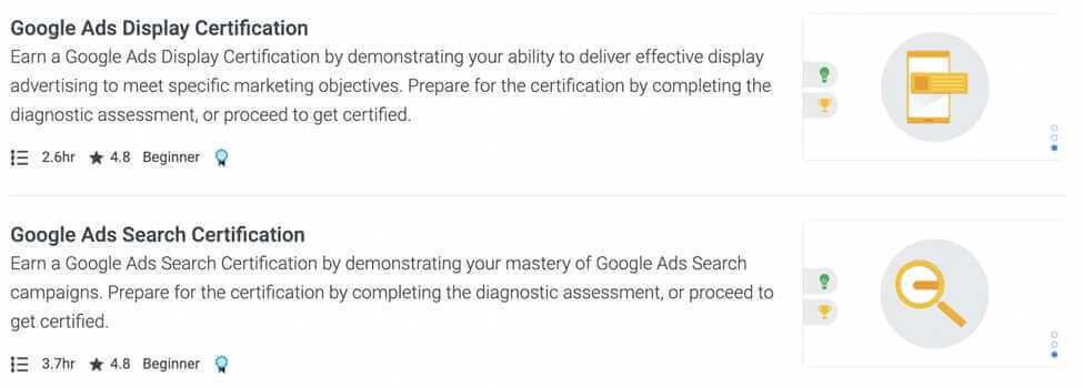 Google Ads Certifications Screenshot