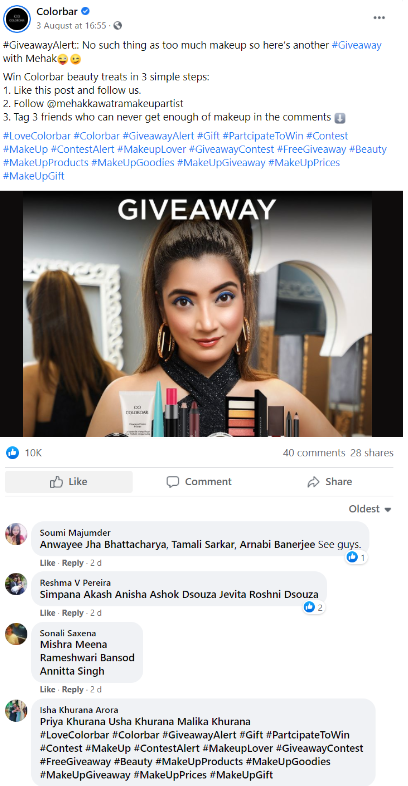 Facebook giveaway example