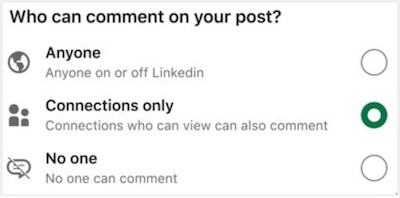 comment settings for linkedin company page