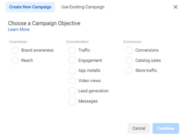 facebook campaign objectives