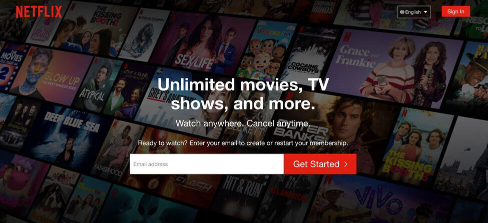 Screenshot of Netflixs Homepage