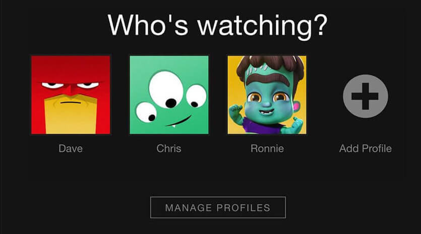Screenshot Netflix post signup home screen showing user profiles