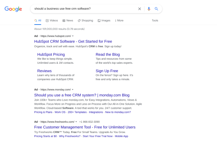 PPC ads showing for an informational query