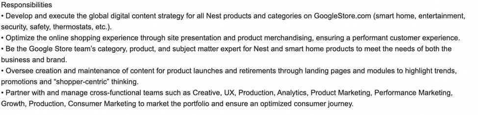 Screenshot Example Digital Product Marketing Manager Job Duties